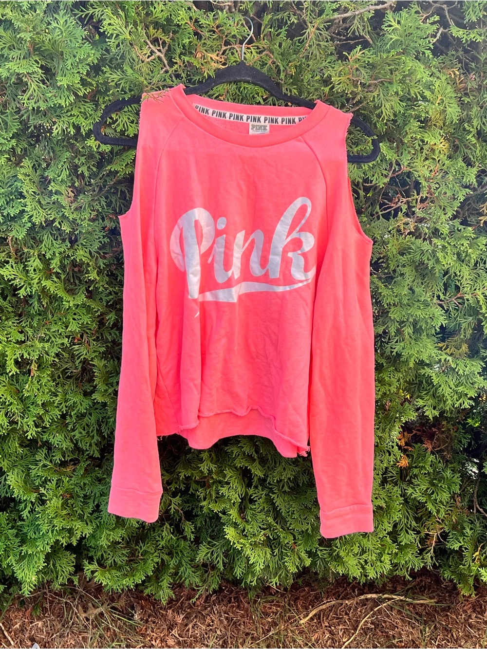PINK Victoria's Secret Coral Pink Cold-Shoulder Pullover Sweatshirt